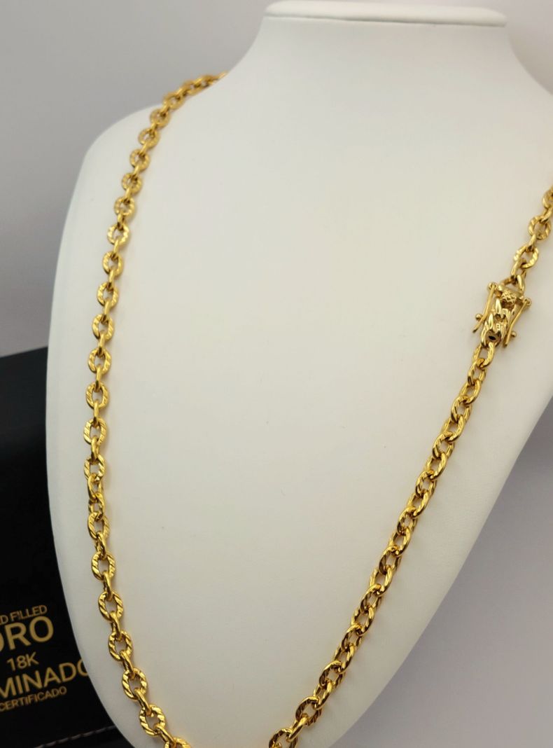 Cadena ORO 18K Laminado Broche Cajón Tejido Eslabón Limado -0