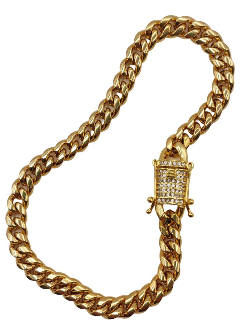 Pulsera Oro Laminado Tejido Cubana con Broche Cajón con Brillantes-0