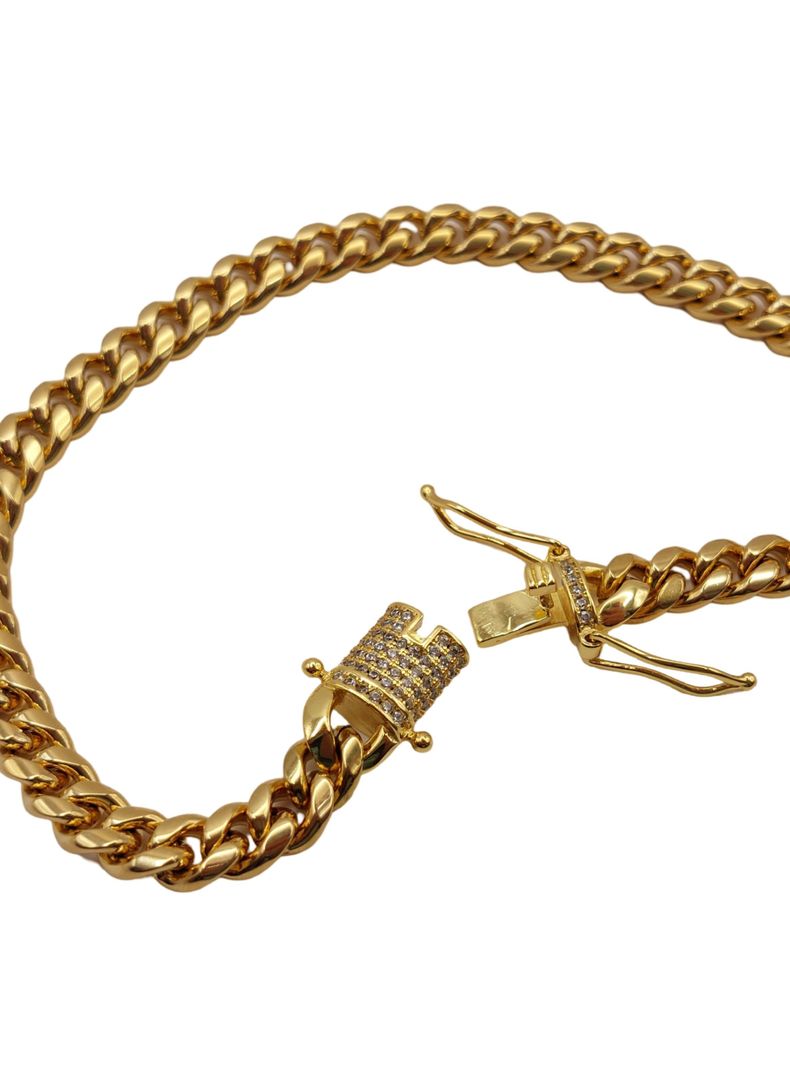 Pulsera Oro Laminado Tejido Cubana con Broche Cajón con Brillantes-1