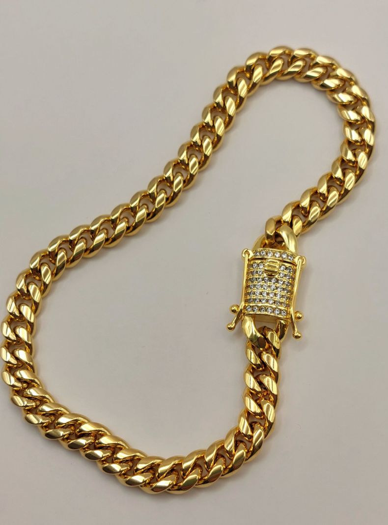 Pulsera Oro Laminado Tejido Cubana con Broche Cajón con Brillantes-2