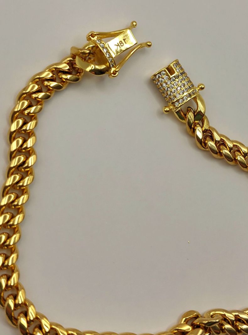 Pulsera Oro Laminado Tejido Cubana con Broche Cajón con Brillantes-3