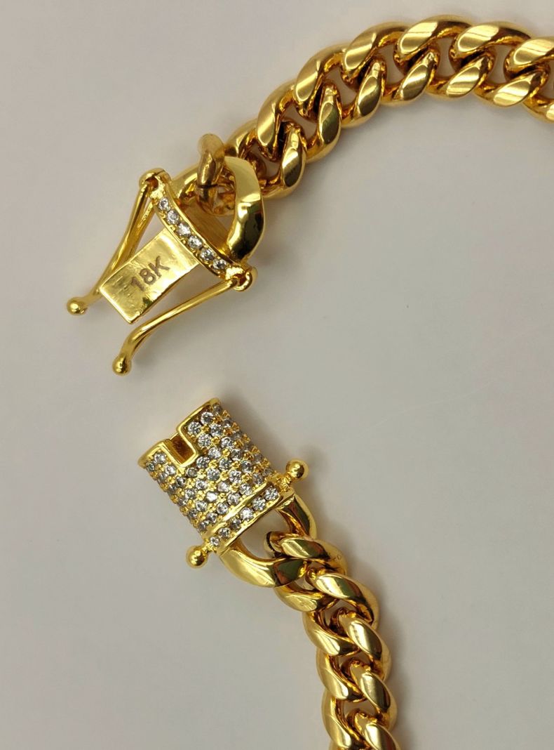 Pulsera Oro Laminado Tejido Cubana con Broche Cajón con Brillantes-5
