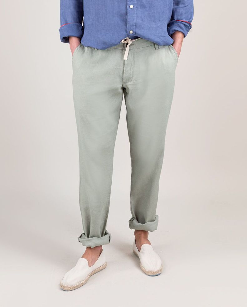 Pantalón Lino Garment Dyed Verde HOMBRE PV 25