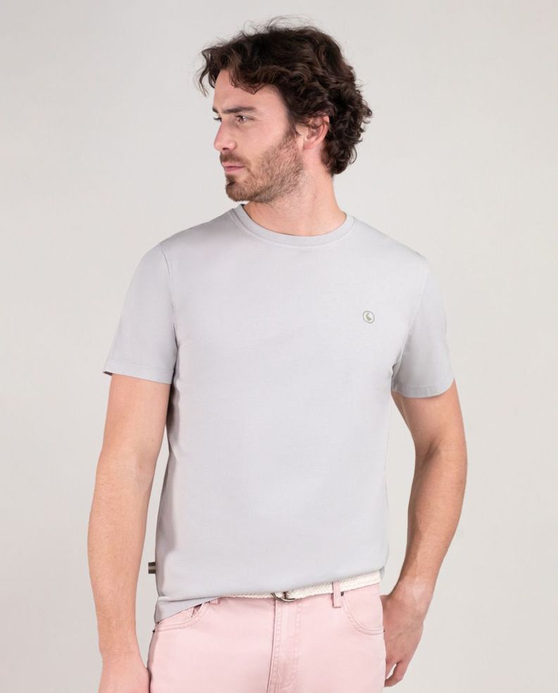Camiseta Cuello Caja Garment Dyed Gris HOMBRE PV 25