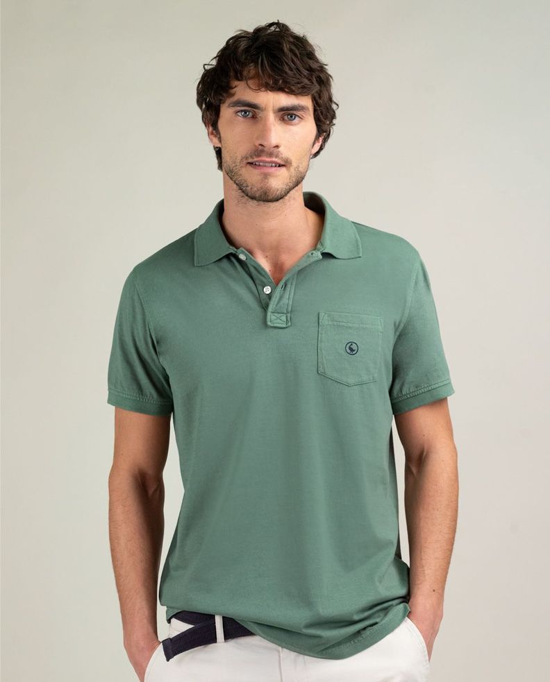 Polo Single Jersey Garment Dyed Verde HOMBRE PV 25