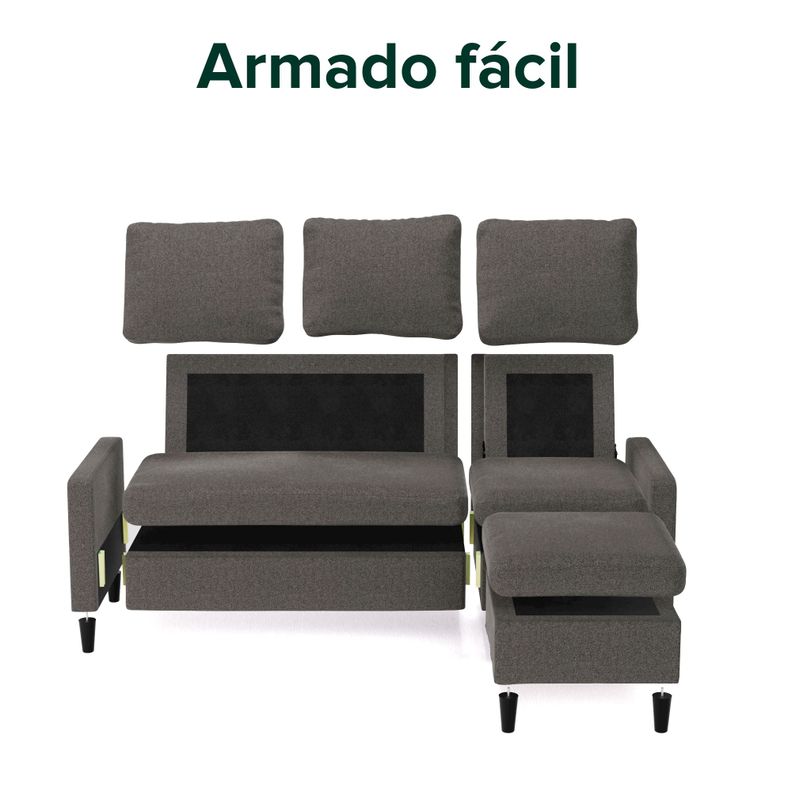Sofá Zinus Hudson seccional 3 cuerpos Gris Oscuro-6
