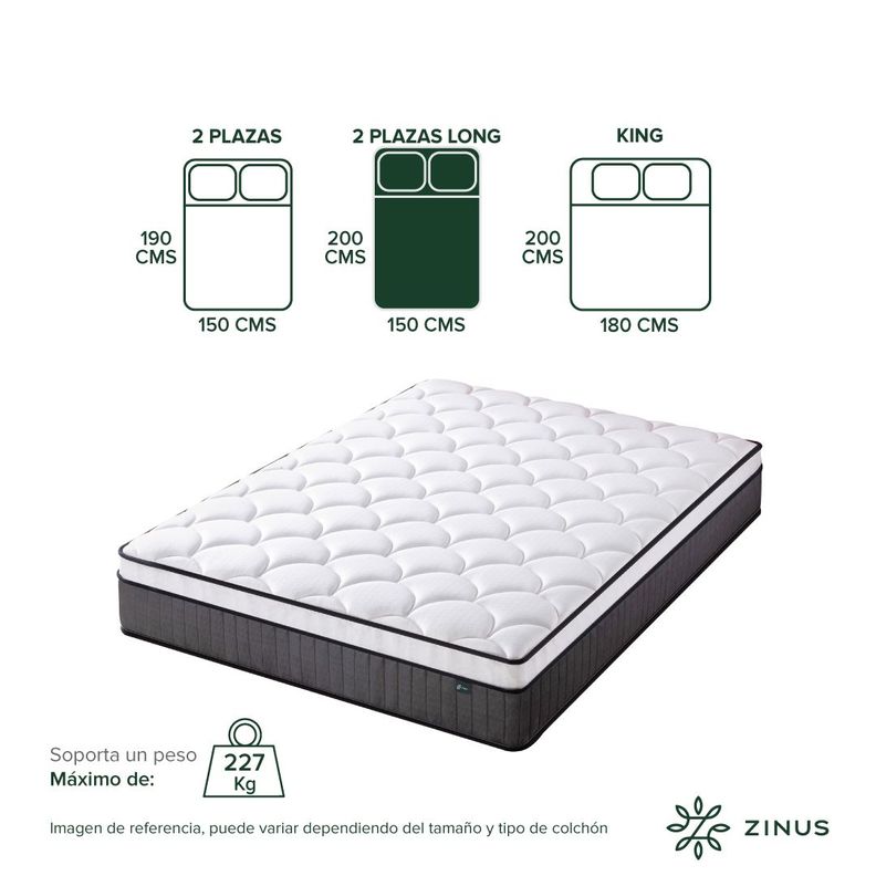 Colchón Zinus 2 Plazas Long 150x200x30cm Espuma y Resortes-3