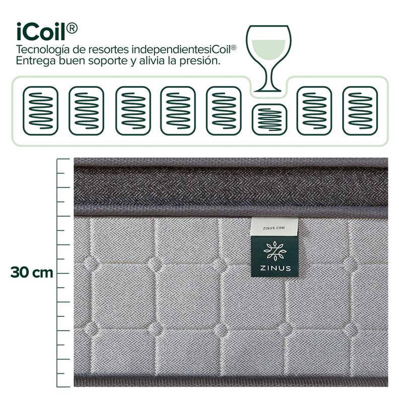 Colchón 1.5 plazas long Euro Top Resortes Pocket Zinus 105x200x30cm-3