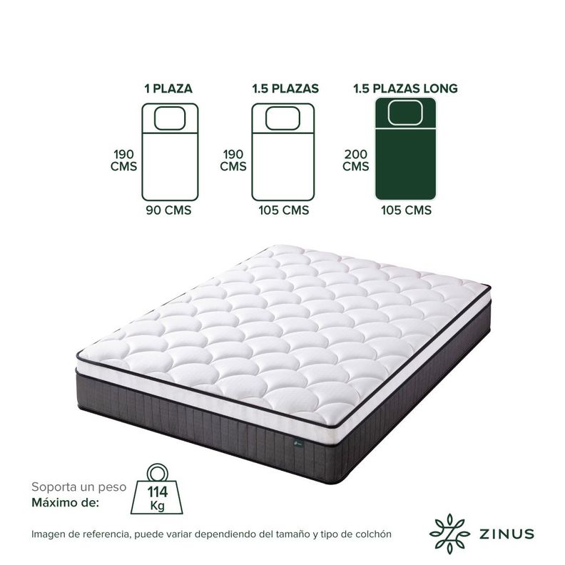 Colchón Zinus 1.5 Plazas Long 105x200x30cm Espuma y Resortes-2