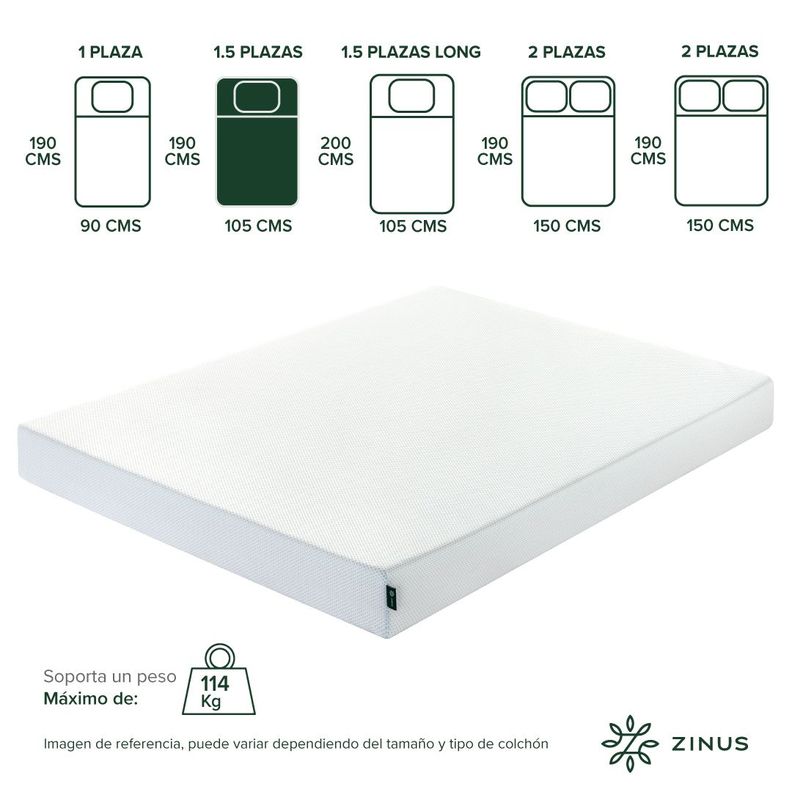 Colchón Zinus 1.5 Plazas 105x190x15cm Espuma y Fresco-1