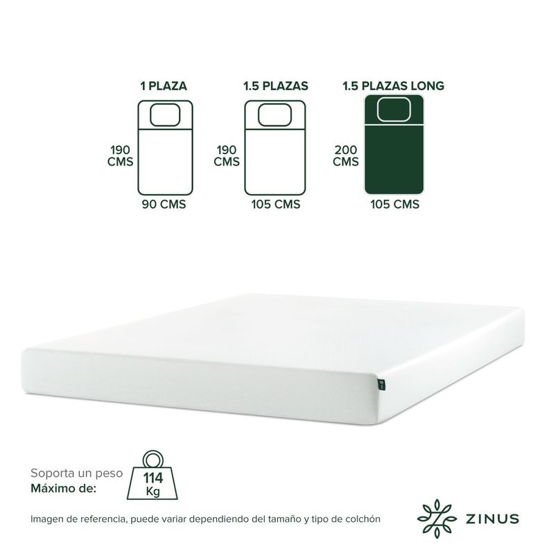 Colchón Zinus 1.5 Plazas Long  105x200x15cm Espuma Alivia Pr-2
