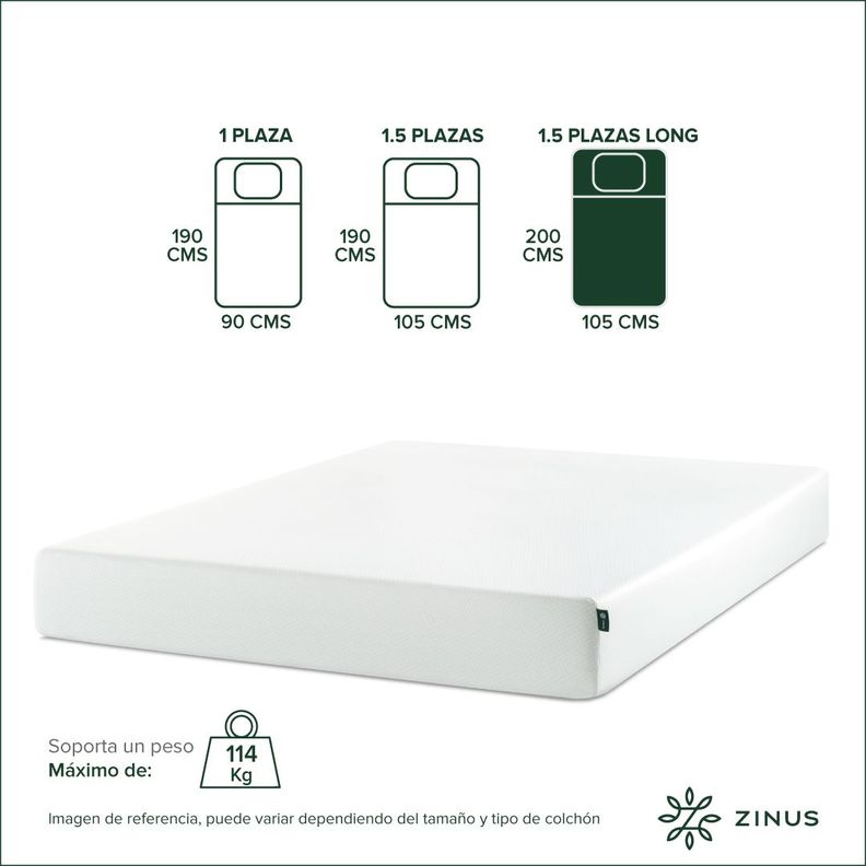 Colchón Zinus 1.5 Plazas Long  105x200x25cm Espuma Alivia Pr-2