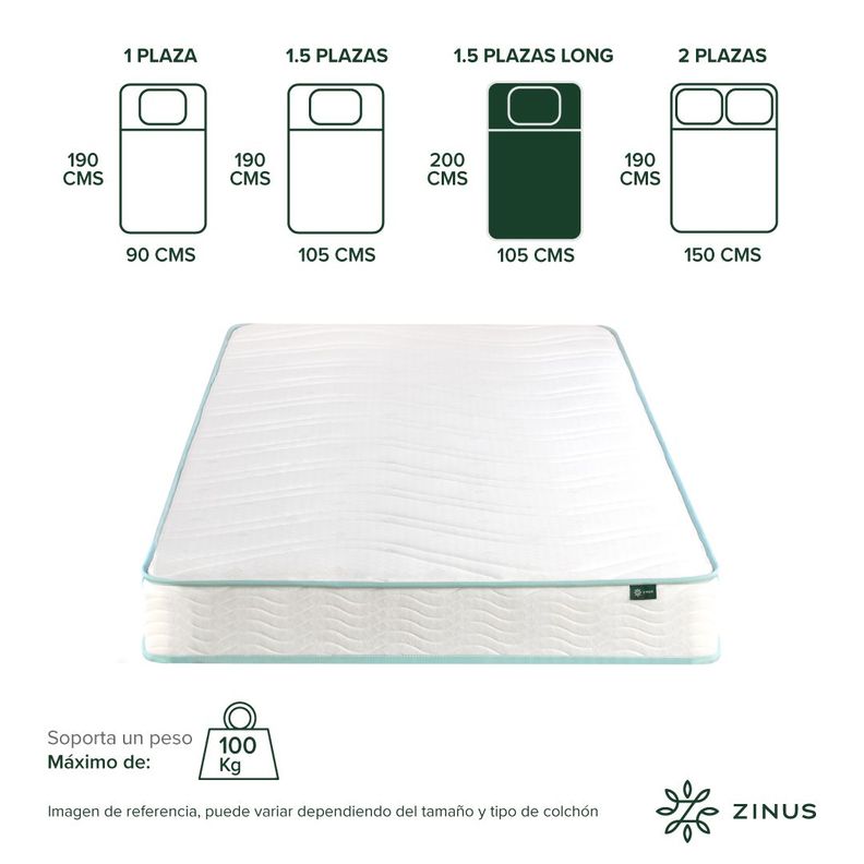 Colchón Zinus 1.5 Plazas Long 105x200x15cm de Resorte Bonell-1
