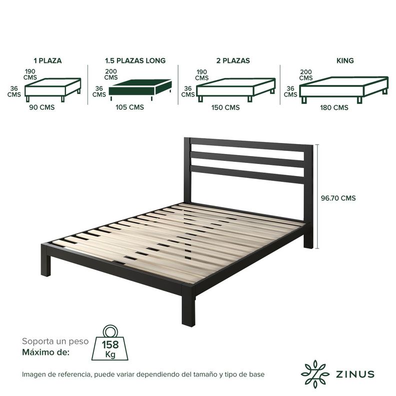 Base cama con respaldo MIA Zinus 1,5 plaza long 105x200x36cm-2