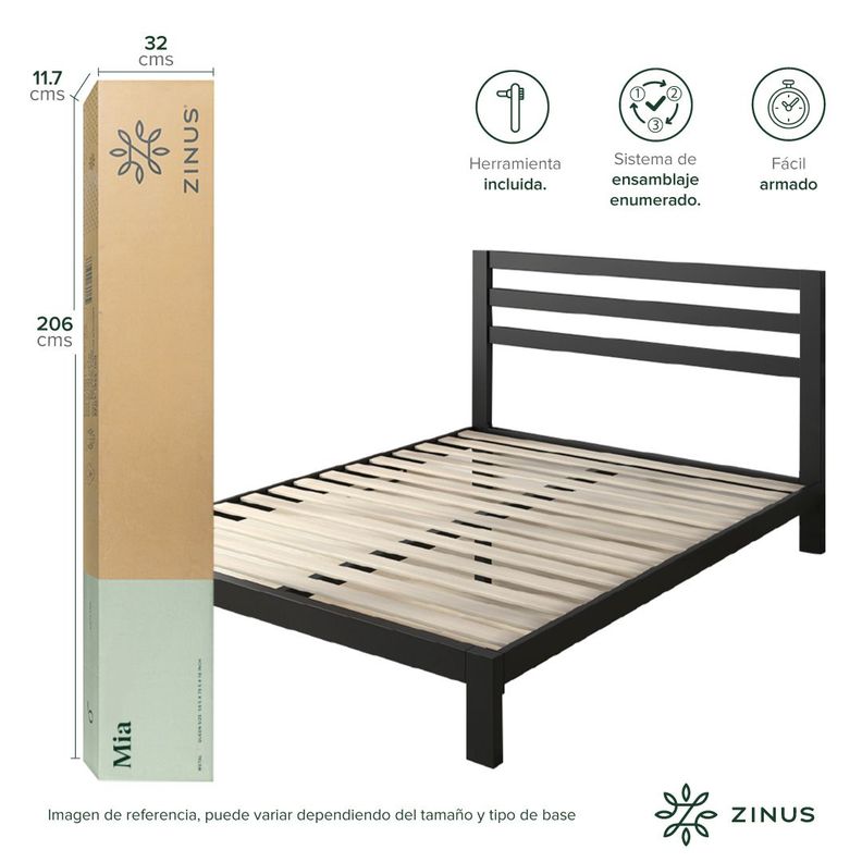 Base cama con respaldo MIA Zinus 1,5 plaza long 105x200x36cm-3