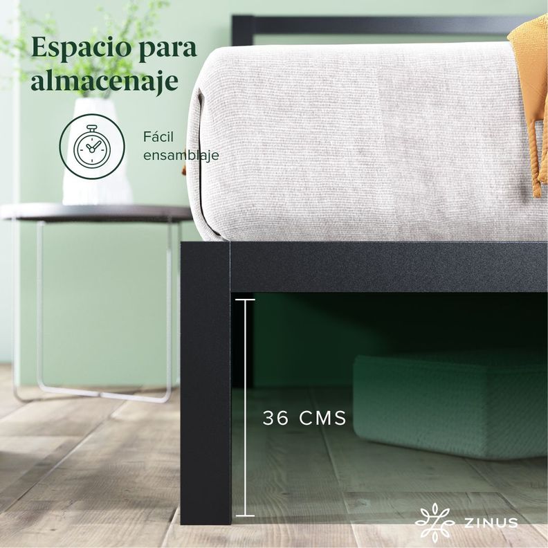Base cama con respaldo MIA Zinus 1,5 plaza long 105x200x36cm-6