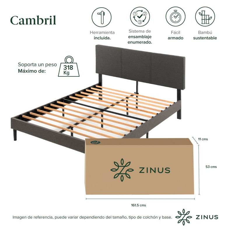 Cama Cambril Zinus Colchon Espuma Green Tea 2 Plazas-5