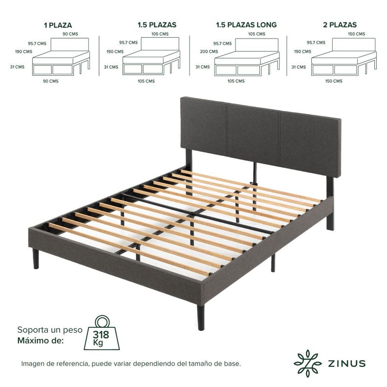 Base cama CAMBRIL respaldo Zinus 2 Plazas Long 150x200x30cm-1