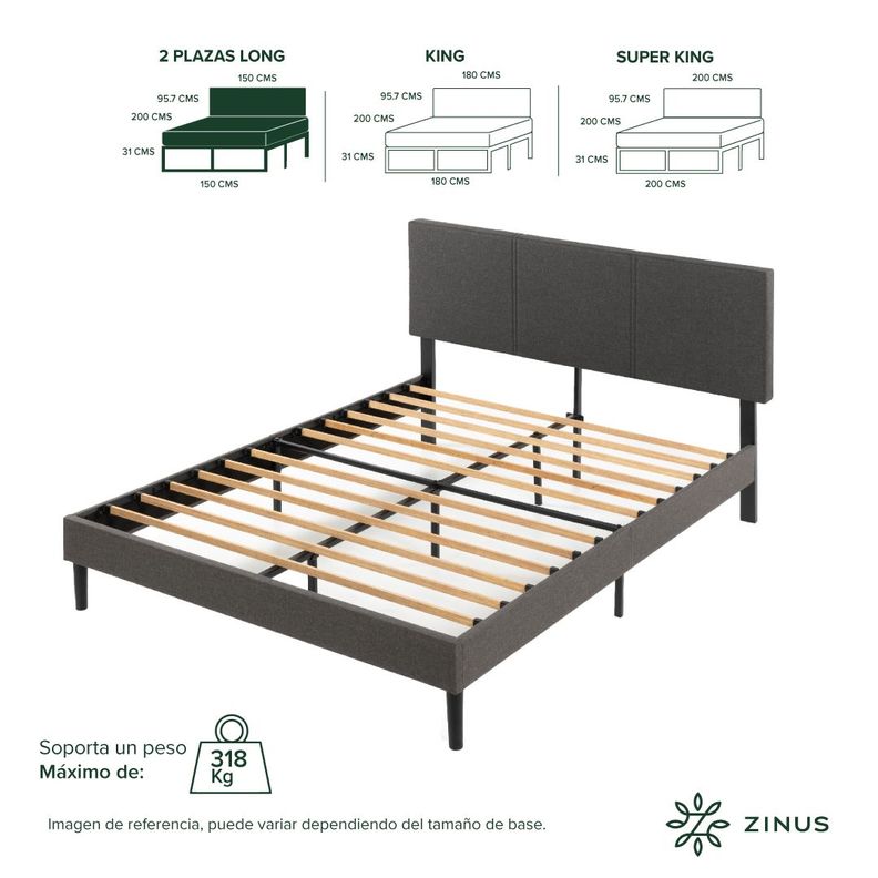 Base cama CAMBRIL respaldo Zinus 2 Plazas Long 150x200x30cm-2