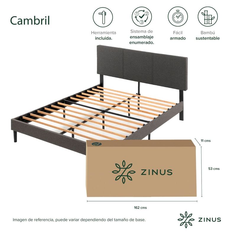 Base cama CAMBRIL respaldo Zinus 2 Plazas Long 150x200x30cm-3