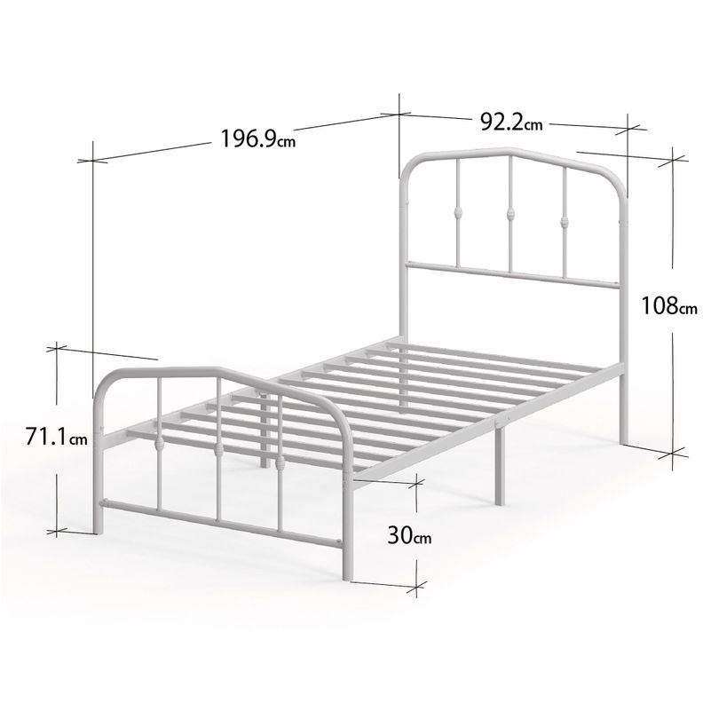 Base de cama de metal blanca HEIDI Zinus 1 plaza 90x190x30cm-2