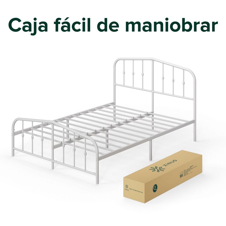 Base de cama de metal blanca HEIDI Zinus 1 plaza 90x190x30cm-6