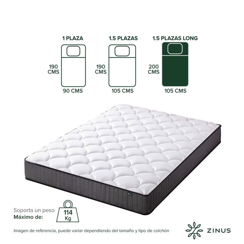 Colchón Zinus 1.5 Plazas Long 105x200x20cm Espuma y Resortes-2