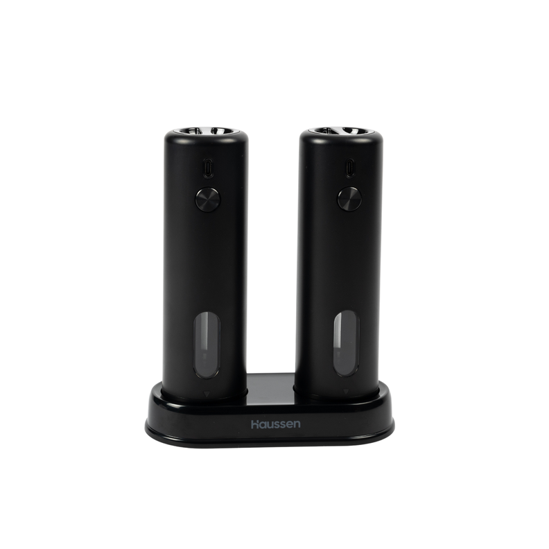 Molinillo Electrico Salero Sal Pimienta Haussen Con Luz Led Negro M