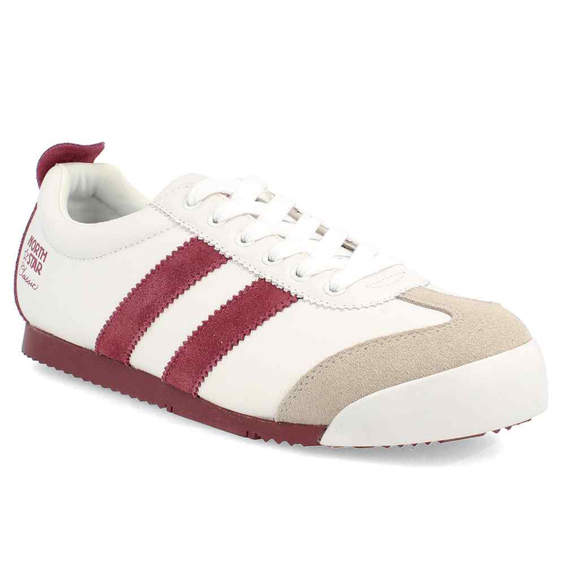 Zapatilla North Star Unisex Retro Premium Cuero Blanco y Burdeo-0