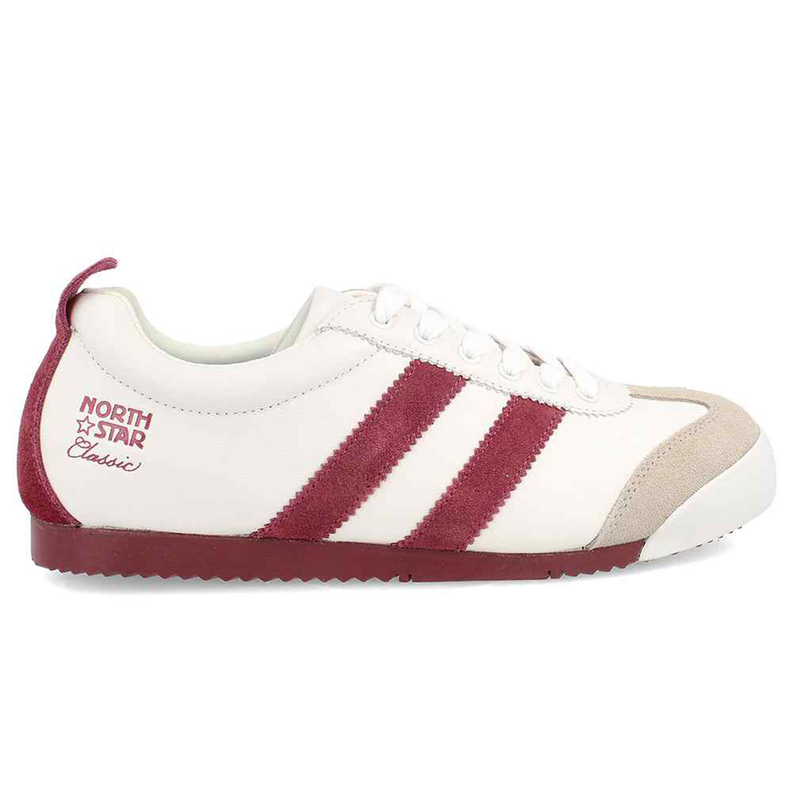 Zapatilla North Star Unisex Retro Premium Cuero Blanco y Burdeo-4
