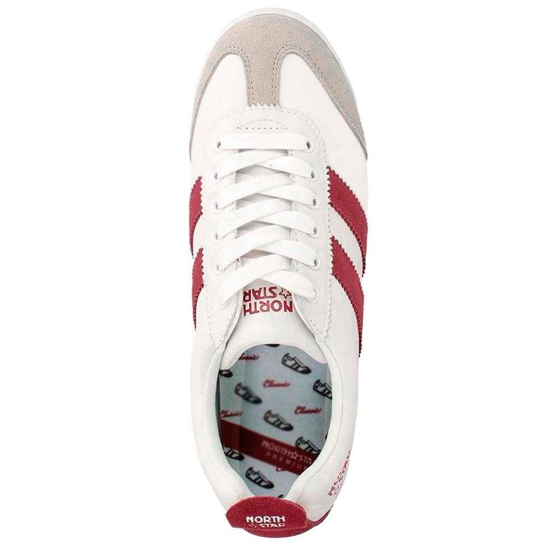 Zapatilla North Star Unisex Retro Premium Cuero Blanco y Burdeo-5