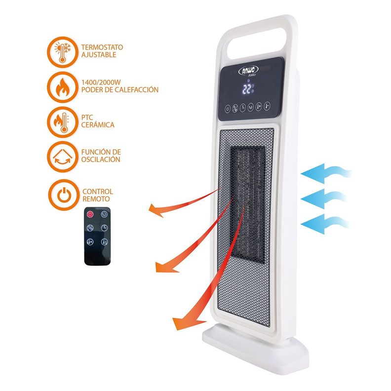 Calefactor Eléctrico ANWO PTC 2000W Torre Blanco-1