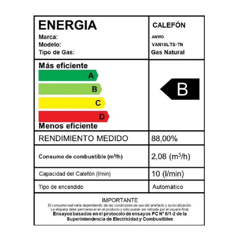 Calefon Anwo 10 Litros Gas Natural Tiro Natural Hitech Hydro 20-5