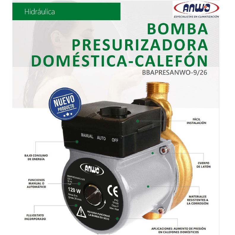 Bomba Presurizadora Anwo para calefones BBAPRESANWO-9/26-2