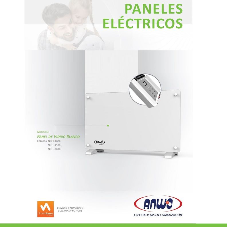 Estufa Eléctrica Panel Convectivo Vidrio Anwo NDFL.1000V 1000W C/Wifi -3