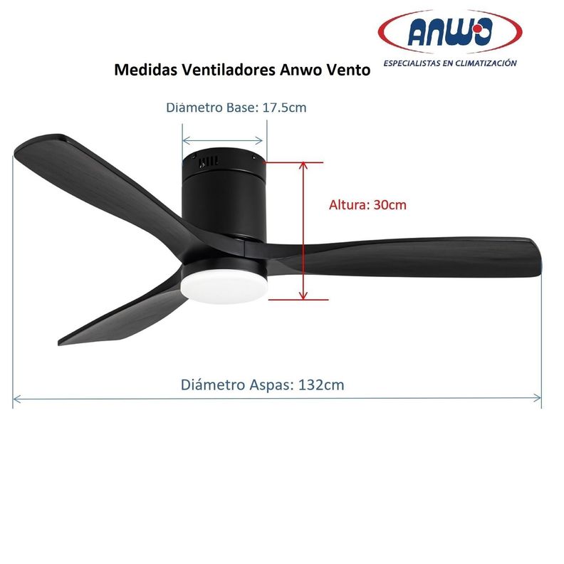 Ventilador de Terraza Anwo Vento Illuminato de Madera Color Negro ZVTM-B-L-1
