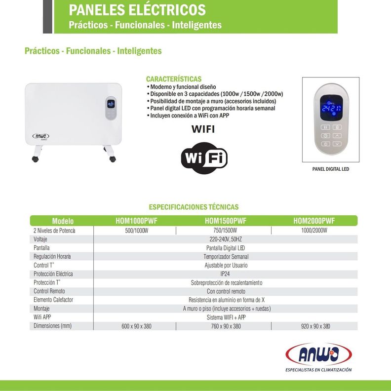Estufa Eléctrica Anwo Panel Convectivo HOM2000PWF 2000W C/Wifi Programable-4