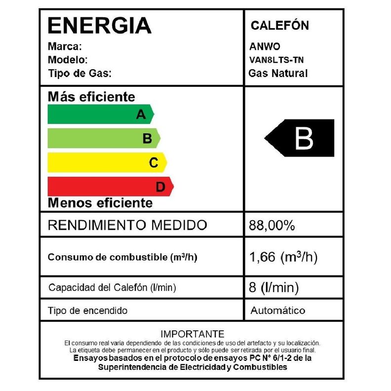 Calefón Anwo 8 Litros Gas Natural Tiro Natural  Hitech Hydro 16-7
