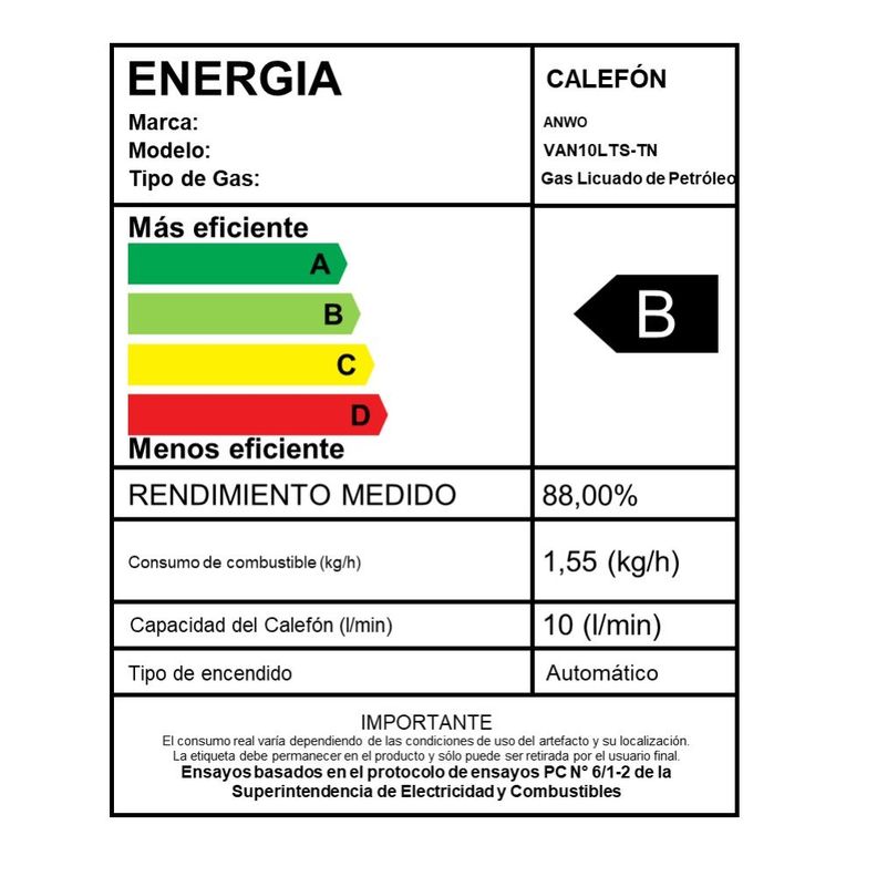 Calefon Anwo 10 Litros Gas Licuado Tiro Natural Hitech Hydro 20-5