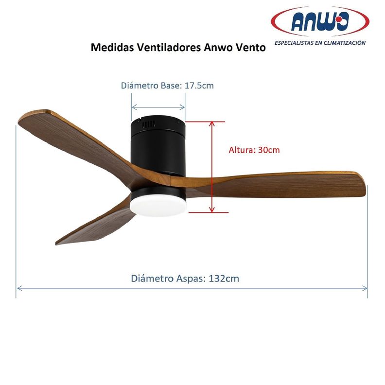 Ventilador de Terraza Anwo Vento Illuminato de Madera Color Nogal ZVTM-W-L-1