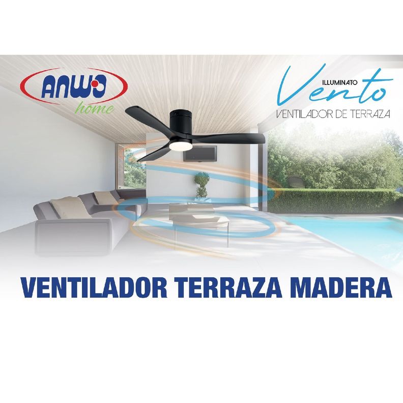 Ventilador de Terraza Anwo Vento Illuminato de Madera Color Nogal ZVTM-W-L-2
