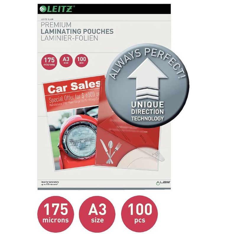 LAMINAS PLASTIFICADO LEITZ A3 175 MIC 100 UNI.-1