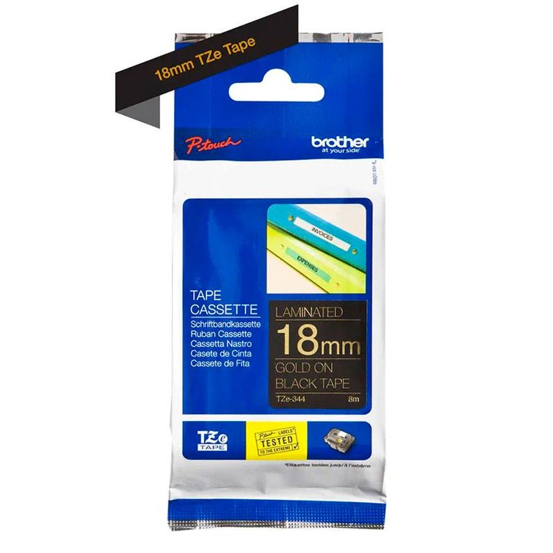 Etiquetas TZE-344 18MM Oro sobre negro-0