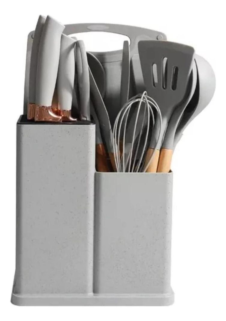 Set 19 Utensilios Cocina Silicona Acero Inoxidable Gris