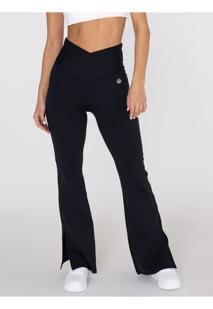 Calza Mujer Split Hem Flare Legg Negra -1