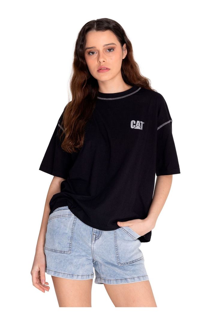 Polera Manga Corta Mujer Cat Logo Boxy Tee Negro-0