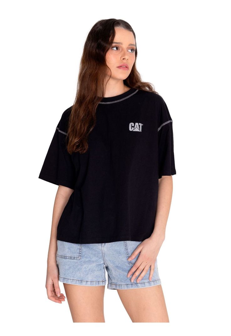 Polera Manga Corta Mujer Cat Logo Boxy Tee Negro-1