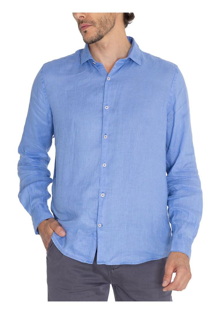 Camisa Lino Azul Marino Linenpro Hombre -4