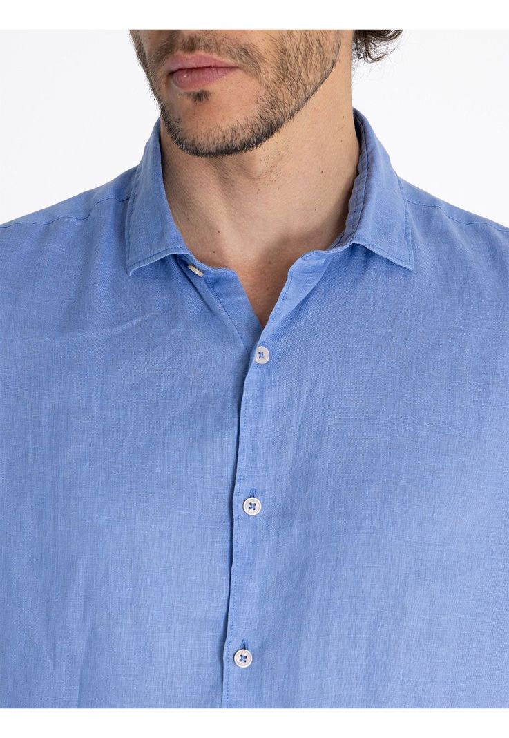 Camisa Lino Azul Marino Linenpro Hombre -6