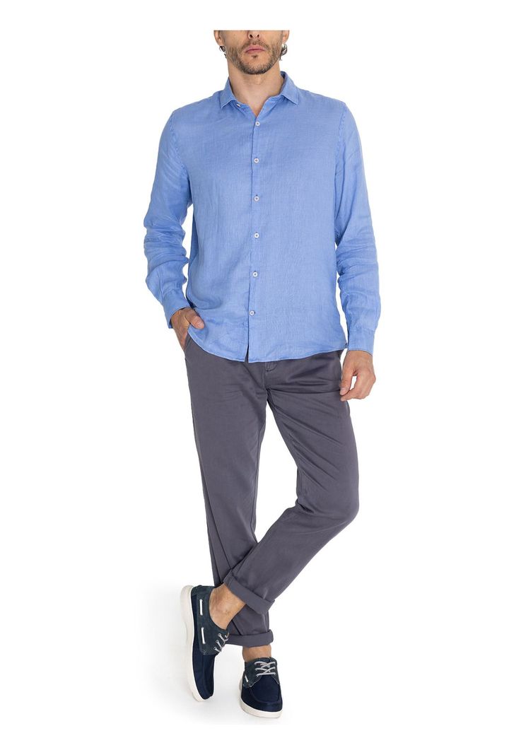 Camisa Lino Azul Marino Linenpro Hombre -7